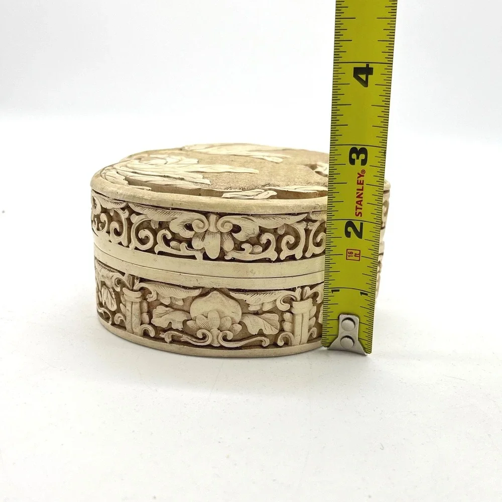 Vintage 1982 Ivory Dynasty Faux‎ Cinnabar Carved Trinket Jewelry Box